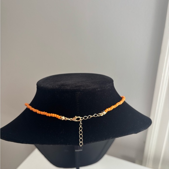 Orange Beaded Necklace with Blue Accent - Picture 3 of 4